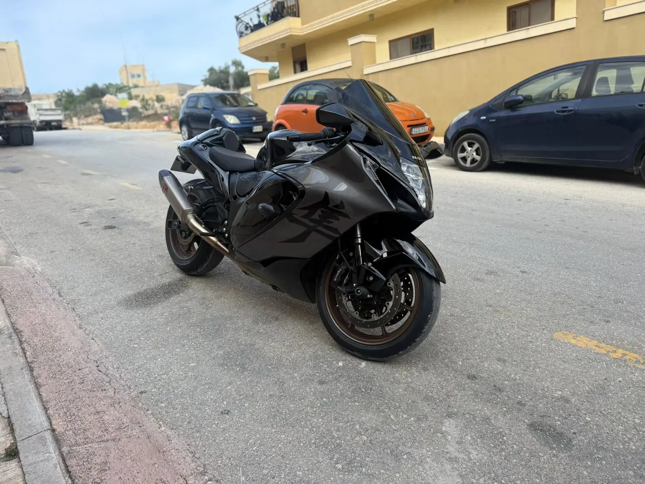 Black performance motorcycle photographed in Malta